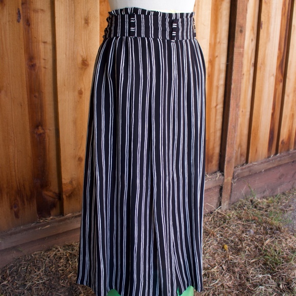 A.L.C 100% Silk Black & White Striped Button Down Skirt With Belt Size 10 - Picture 12 of 16